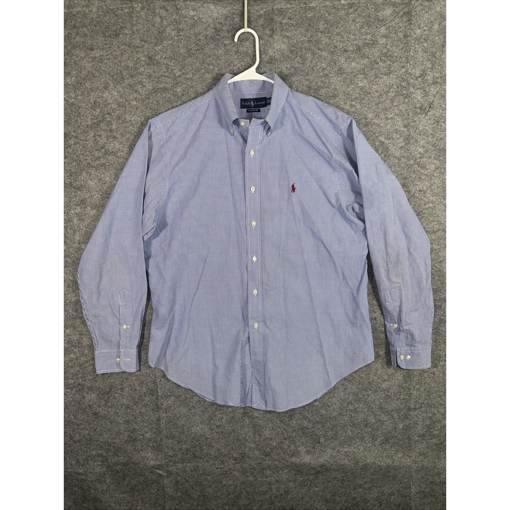 Ralph Lauren Shirt Men's 16.5 34/35 Blue Gingham Check Fit Classic‎ Red Pony